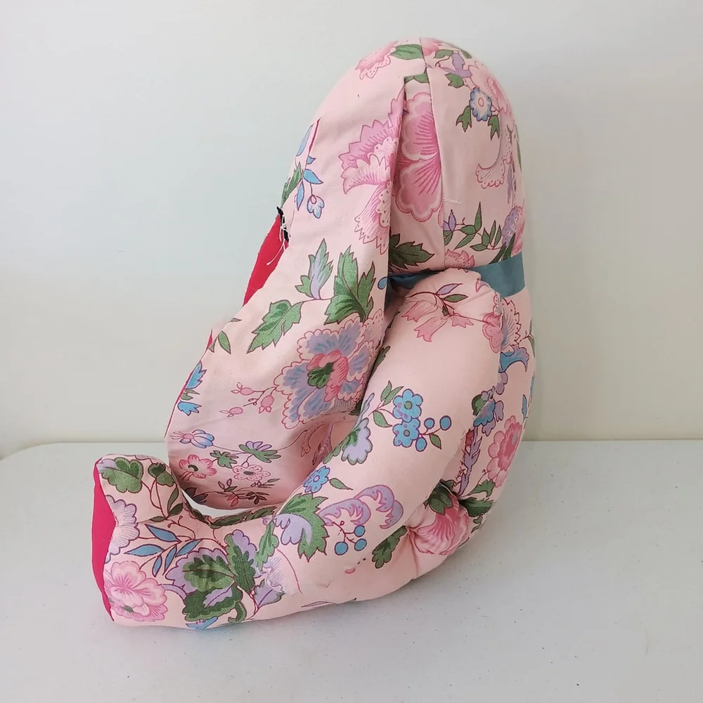 Vintage Handmade Pink Floral Fabric Bunny Rabbit Stuffed Animal Easter Decor 18
